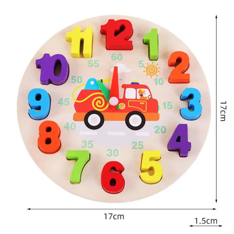 Rubber Wood 12 Numbers Blocks Digital Learning Clock For Kids