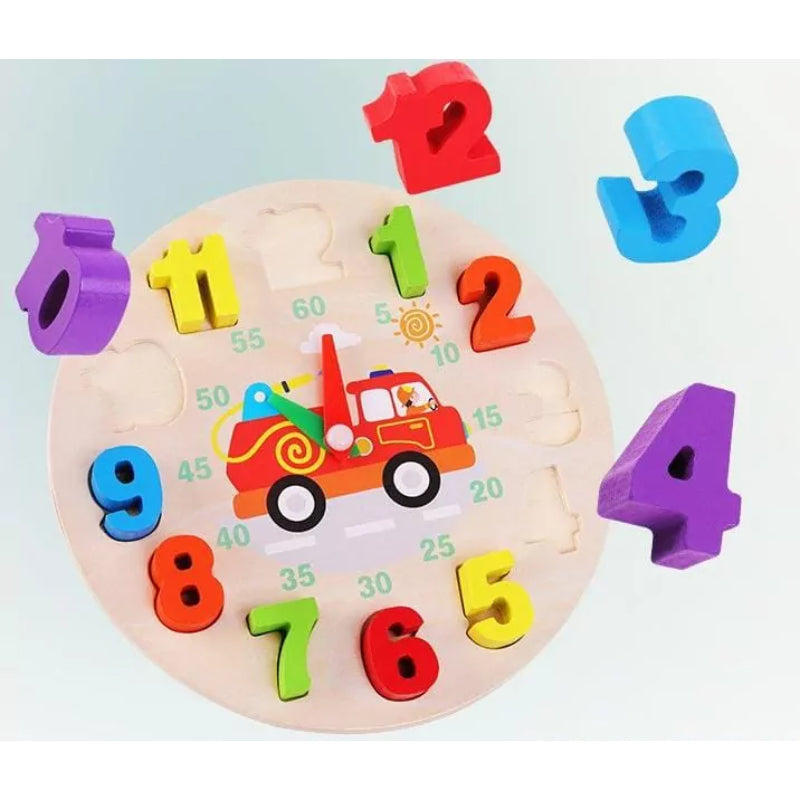 Rubber Wood 12 Numbers Blocks Digital Learning Clock For Kids