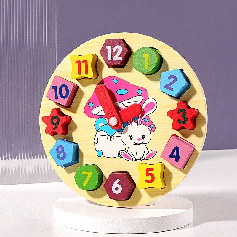 High Quality Polished Wooden Digital Geometry Clock For Kids