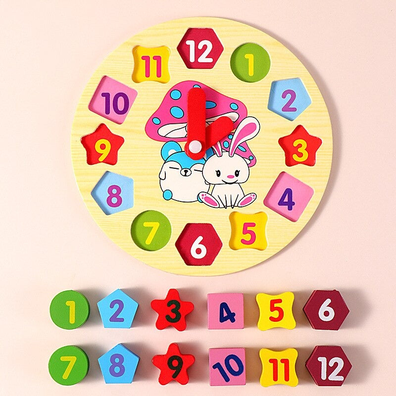 High Quality Polished Wooden Digital Geometry Clock For Kids