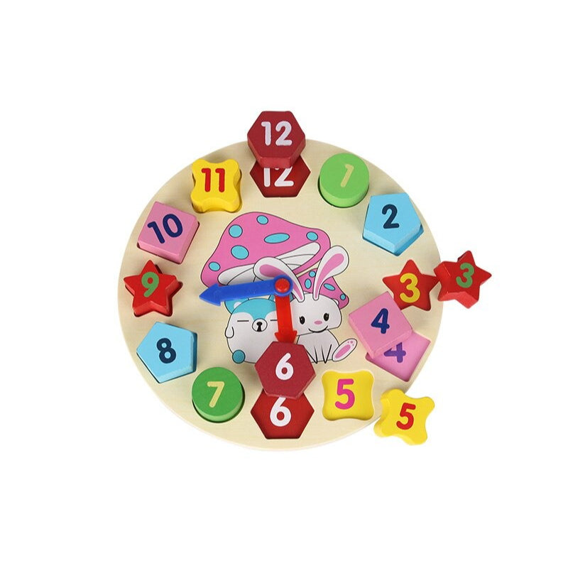 High Quality Polished Wooden Digital Geometry Clock For Kids