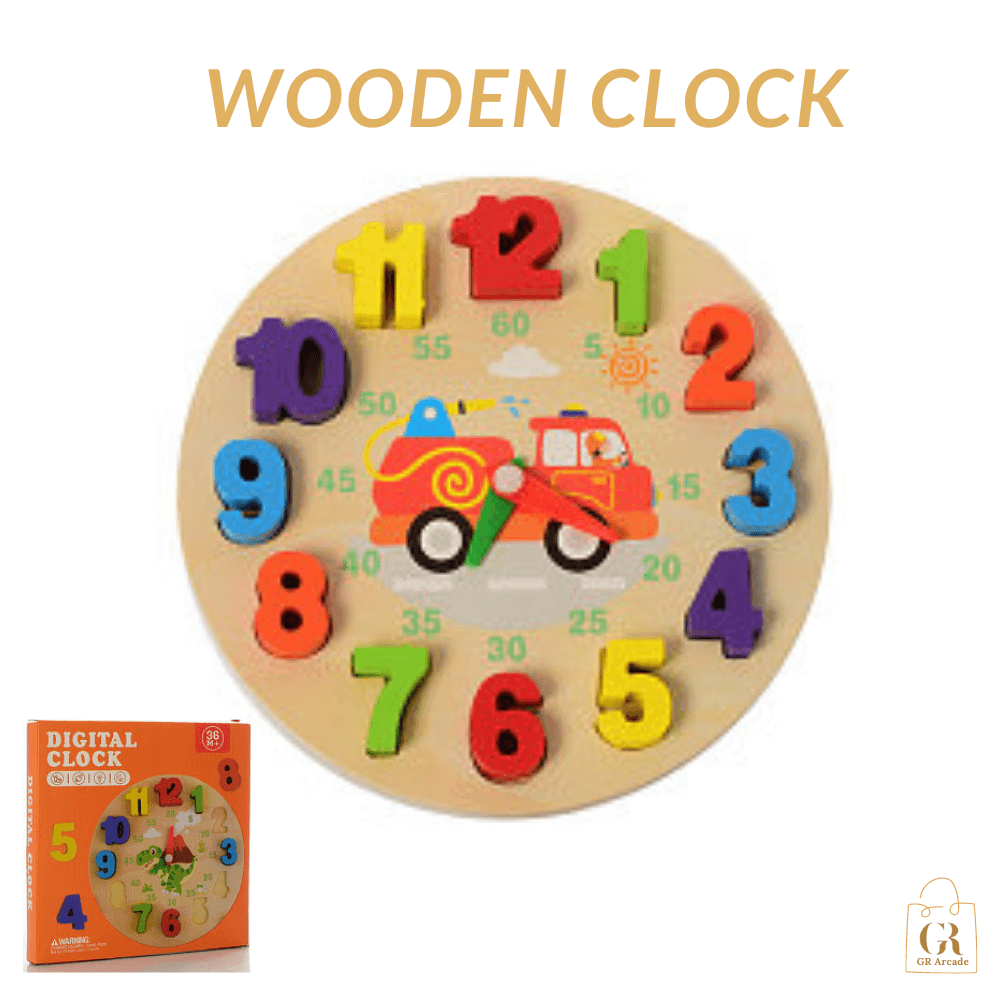 Rubber Wood 12 Numbers Blocks Digital Learning Clock For Kids