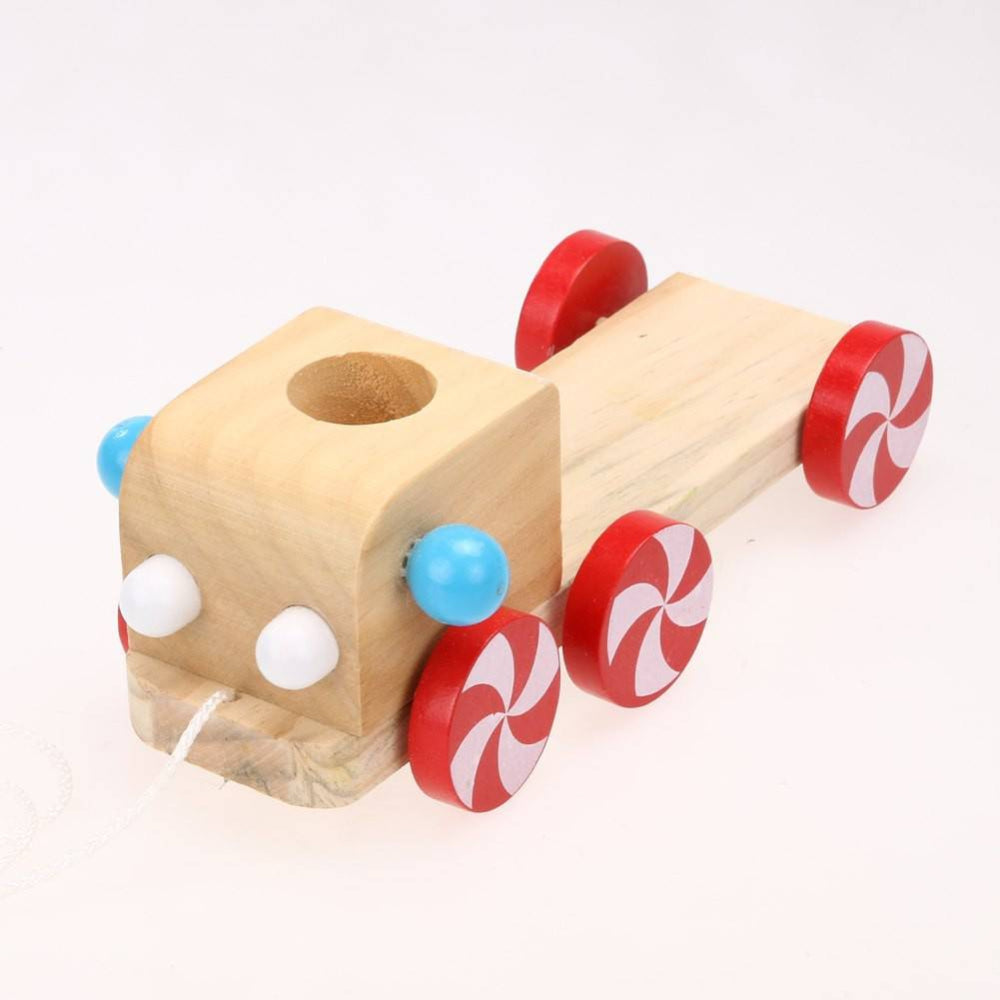 Colorful Pull Along Walking Wooden Block Duck Pull Cart Toy For Kids