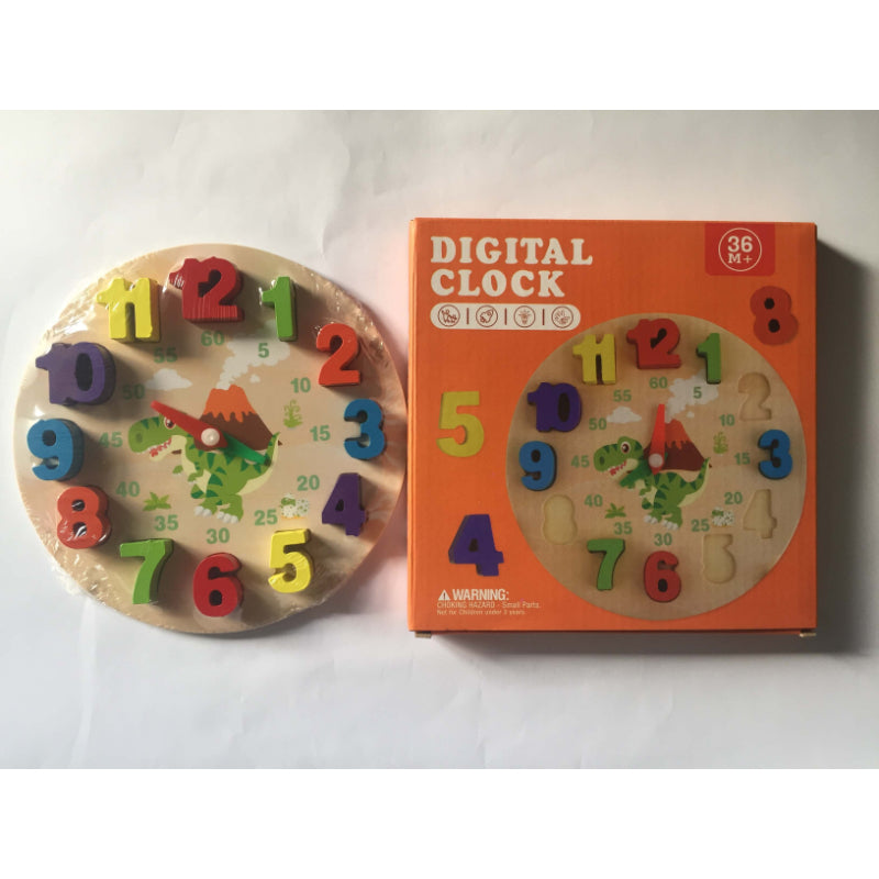 Rubber Wood 12 Numbers Blocks Digital Learning Clock For Kids