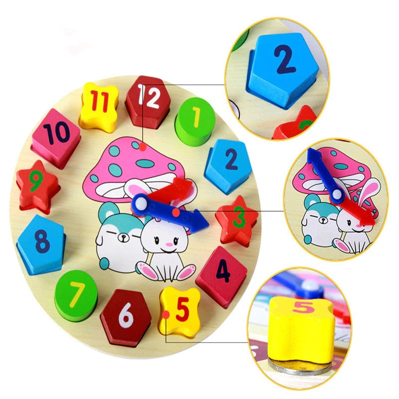 High Quality Polished Wooden Digital Geometry Clock For Kids